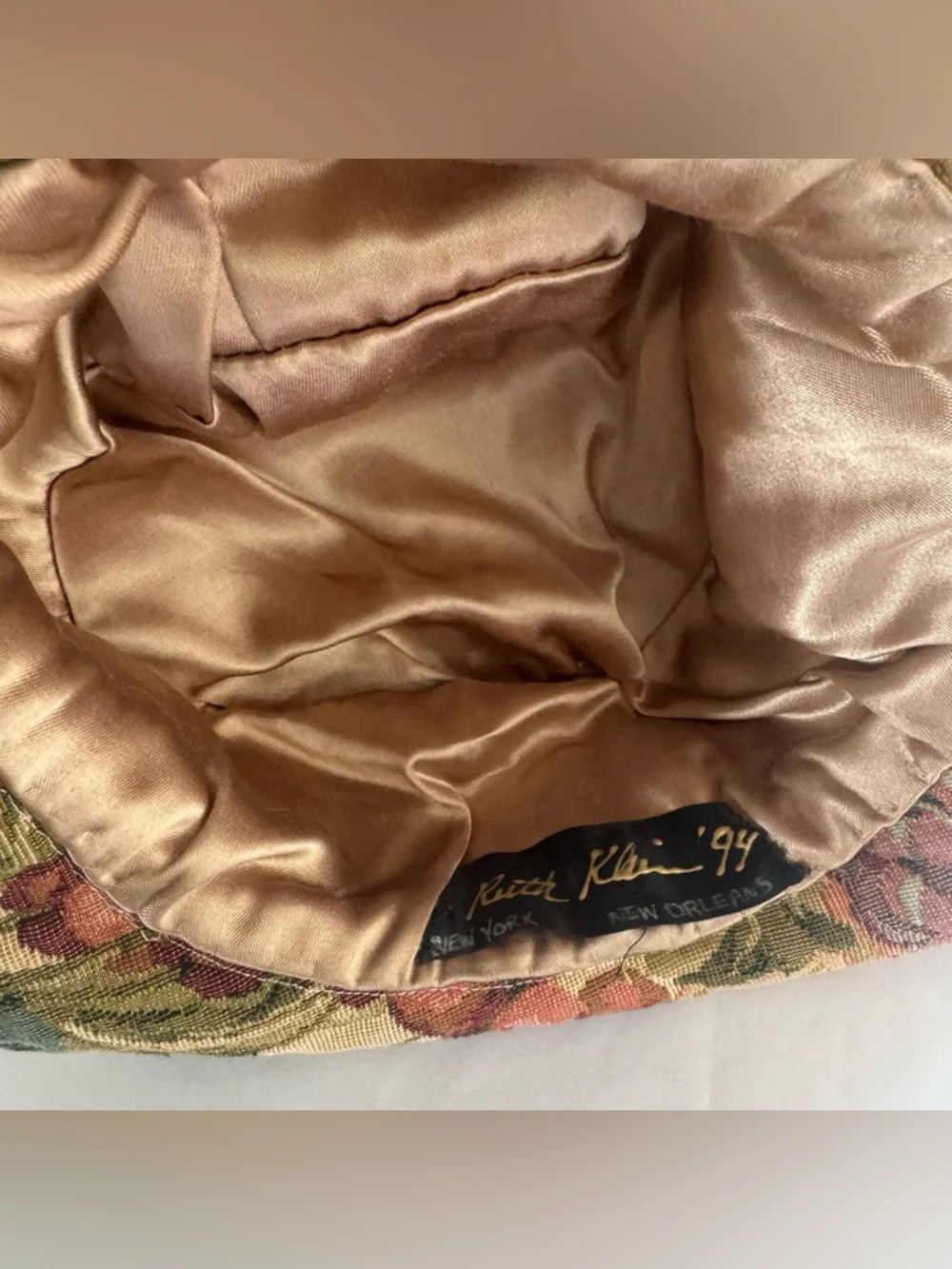 Vintage Ruth 1994 Floral Fruits Tapestry Hat Green Tea Party NY NOLA - Picture 7 of 15